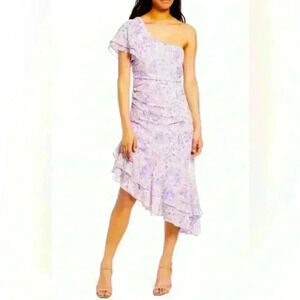 NWT! Floret Studios Floral Print One-shoulder Asymmetric Hem A-line Dress